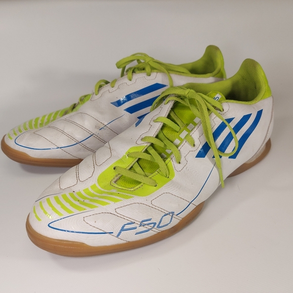 Adidas F50 White Blue Green Mens Indoor Soccer Shoes, Size 12 - Picture 3 of 8